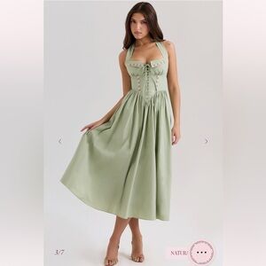 House of CB “EMILIA” Sage Stretch Cotton Halter Neck Midi Dress